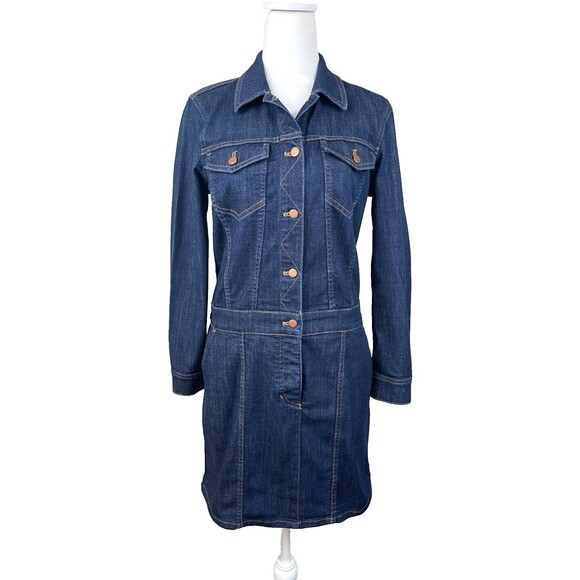 Madewell Dresses & Skirts - Madewell Denim Utility Shirt Dress Sz S Button Front Long Sleeve Mini Dark Wash